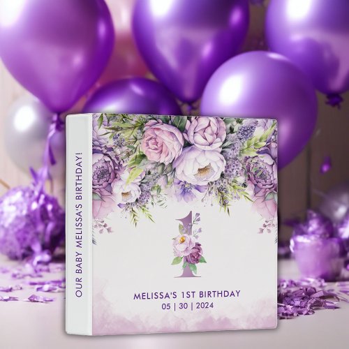 Purple  Pink Garden Flowers Birthday Photo Album 3 Ring Binder