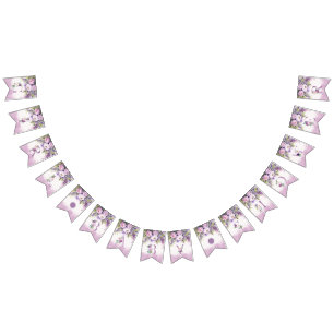 Purple & Pink Garden Flowers Girl Baby Shower Bunting Flags