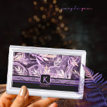 Purple Pink Gemstone Modern Monogram Business Card Case<br><div class="desc">Have a look at this beautiful Monogram Business Card Holder with delicate purple tones and pink shades of purple gemstones. It was painted by hand by creating marble flowing through a gemstone’s rich background with delicate soft tones from purple to pink shades. There is a purple-pink leaf overlay with a...</div>