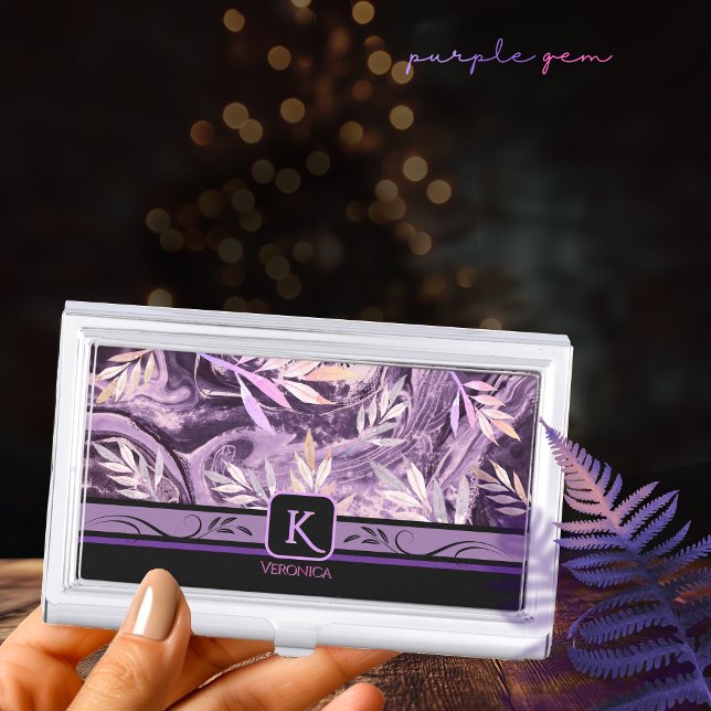 Purple Pink Gemstone Modern Monogram Business Card Case (Purple Pink Gemstone Modern Monogram Business Card Case)