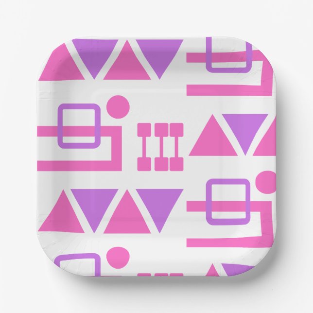 Purple Pink Geo Pattern Paper Plates (Front)