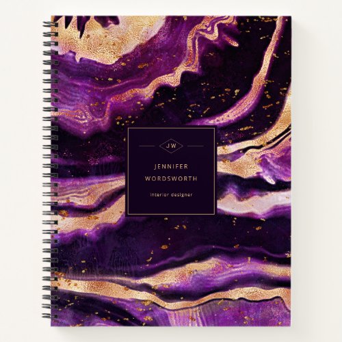 Purple Pink Geode Modern Abstract Black Agate Notebook