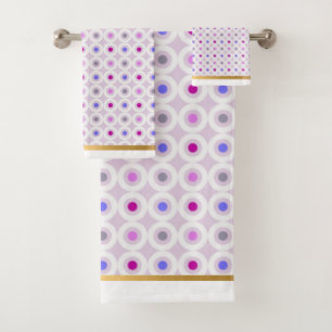 PURPLE PINK  GEOMETRIC CIRCLES  BATHROOM TOWEL SET