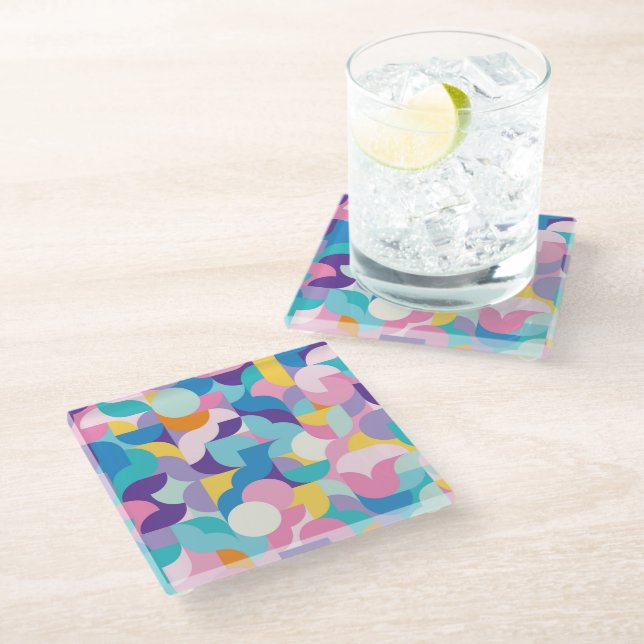 Purple & Pink Geometric Pattern Glass Coaster (Angled)