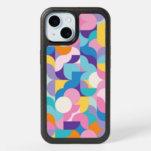Purple & Pink Geometric Pattern iPhone 15 Case (Back)
