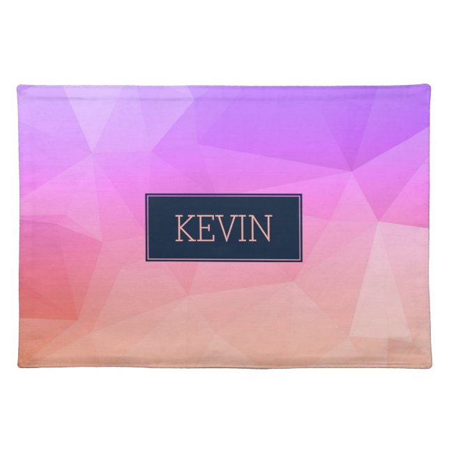 Purple & Pink Geometric Pattern Monogram Cloth Placemat (Front)