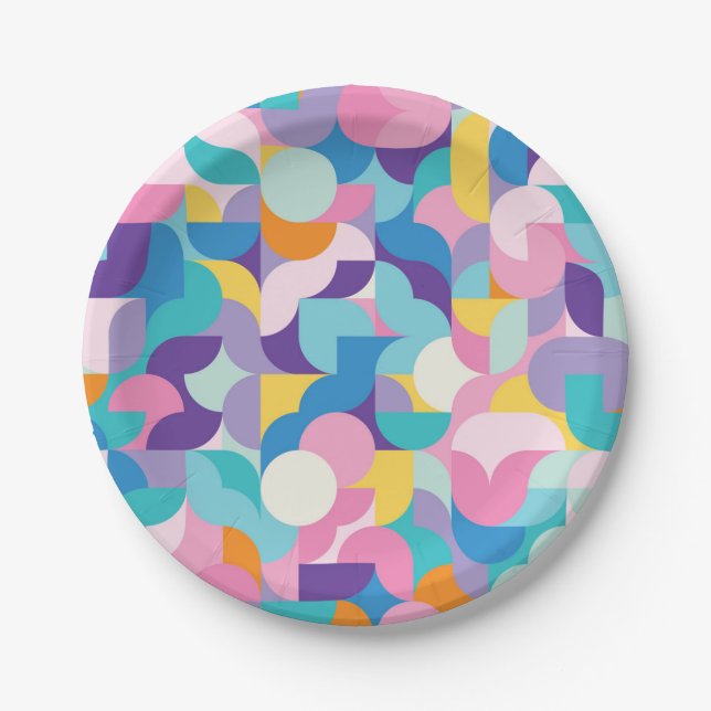 Purple & Pink Geometric Pattern Paper Plates (Front)