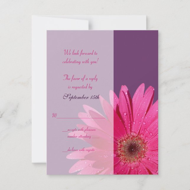Purple & Pink Gerbera Daisy Wedding Reply Card (Front)