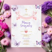 Purple & Pink Girl First Holy Communion Butterfly
