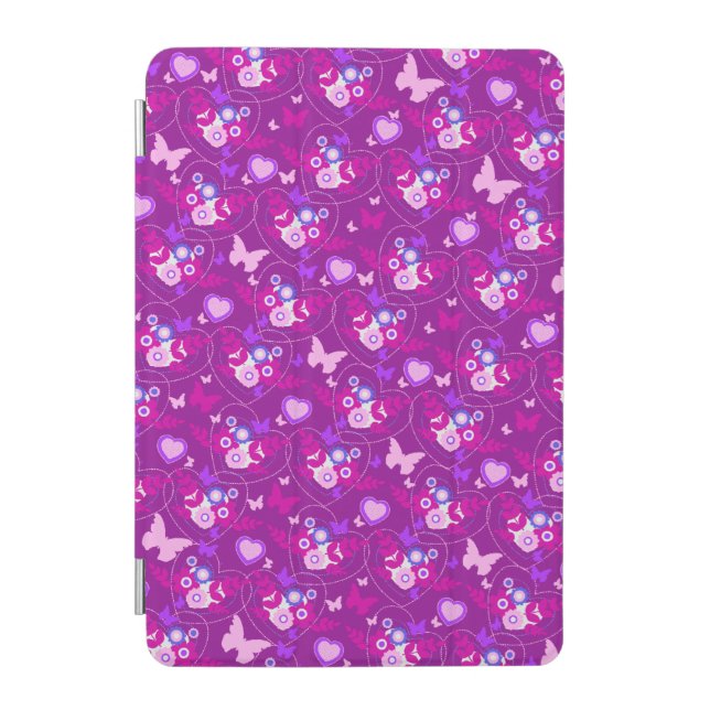 Purple pink girls butterflies hearts ipad cover (Front)