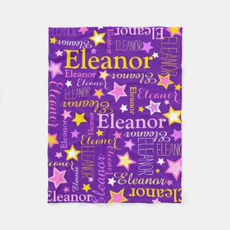 Purple pink girls name Eleanor stars pattern Fleece Blanket