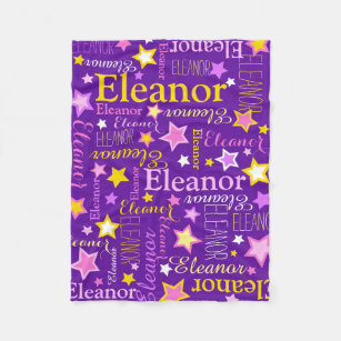 Purple pink girls name Eleanor stars pattern Fleece Blanket