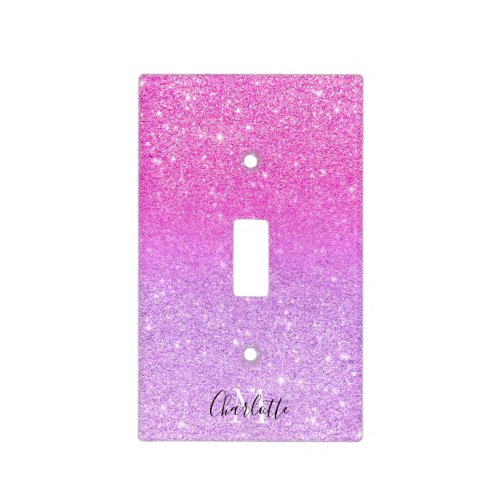 Purple pink girly chic glitter ombre monogram light switch cover