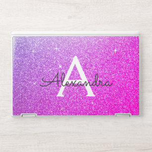 Purple Pink Glam Glitter Sparkle Monogram HP Laptop Skin