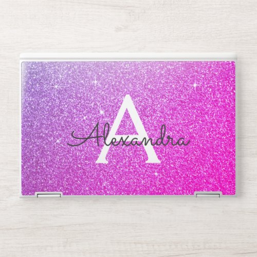 Purple Pink Glam Glitter Sparkle Monogram HP Laptop Skin