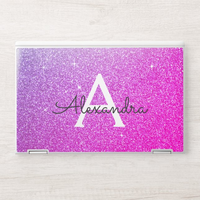 Purple Pink Glam Glitter Sparkle Monogram HP Laptop Skin (Front)
