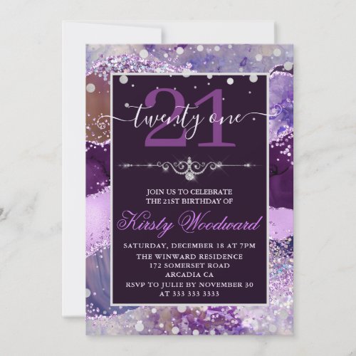 Purple  Pink Glitter Agate Birthday Invitation