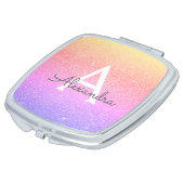 Purple - Pink Glitter and Sparkle Monogram Compact Mirror (Turned)