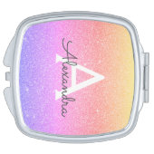 Purple - Pink Glitter and Sparkle Monogram Compact Mirror (Side)