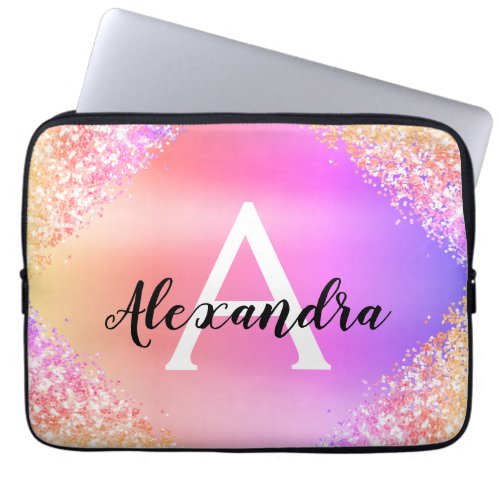 Purple Pink Glitter and Sparkle Monogram Laptop Sleeve