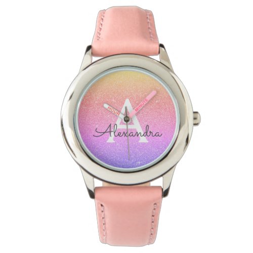 Purple Pink Glitter and Sparkle Monogram Luxury Watch