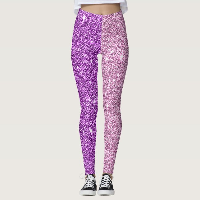 Purple+Pink Glitter Athleisure Yoga Pants Leggings (Front)
