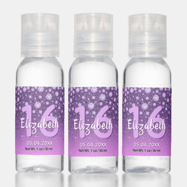 Purple pink glitter birthday party hand sanitizer (Set)