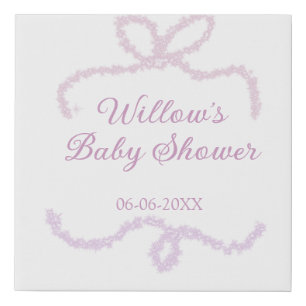 purple pink glitter bow baby shower name date eleg faux canvas print