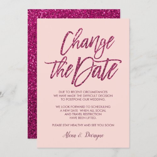 Purple pink Glitter Cancelled Postponed Wedding Invitation