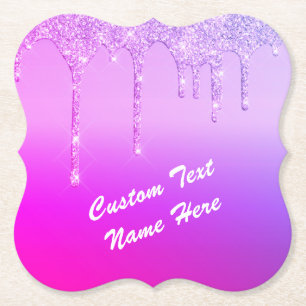 Purple Pink Glitter Coasters Personalized Text