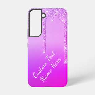 Purple Pink Glitter Custom Text Your Name Samsung Galaxy S22 Case