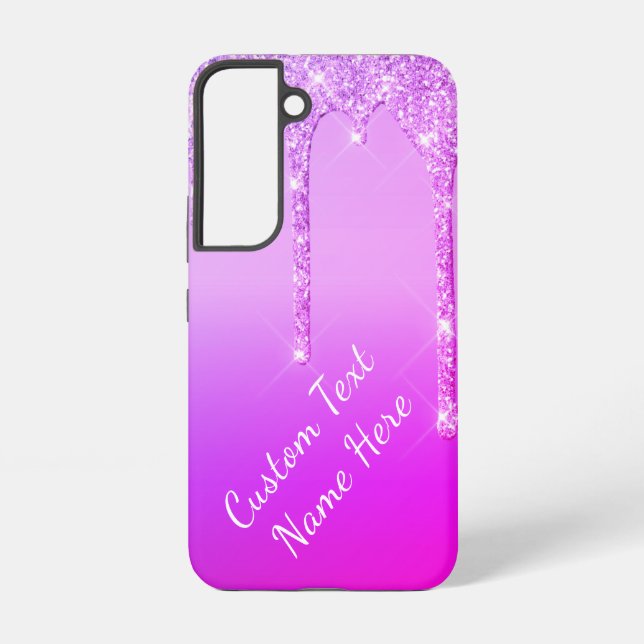 Purple Pink Glitter Custom Text Your Name Samsung Galaxy Case (Back)