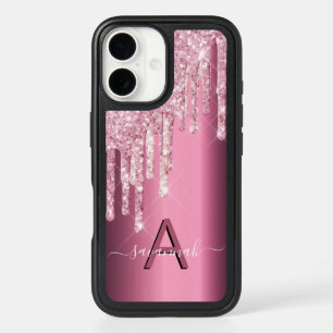 Purple pink glitter drip monogram chic iPhone 16 case