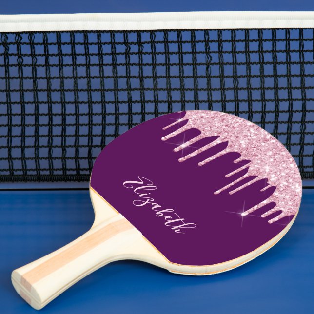 Purple pink glitter drip name ping pong paddle (Insitu)
