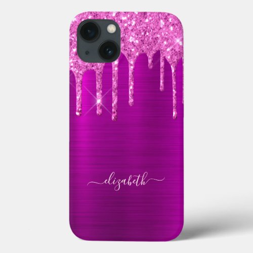 Purple  pink glitter drips name iPhone 13 case