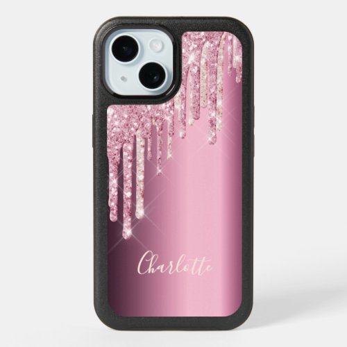 Purple pink glitter drips name iPhone 15 case