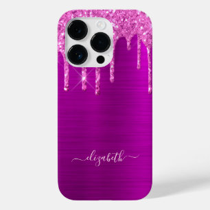 Purple pink glitter drips name script Case-Mate iPhone 14 pro case
