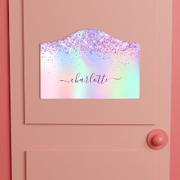 Purple pink glitter dust holographic name girl door sign