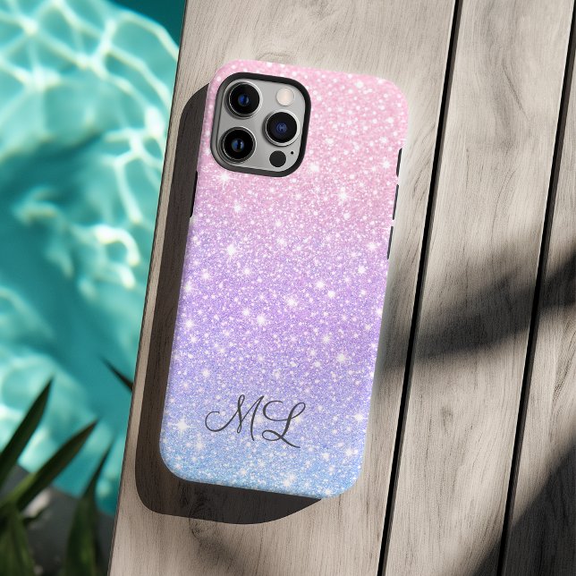 Purple & Pink Glitter Effect Personalized Initials Case-Mate iPhone Case (Creator Uploaded)