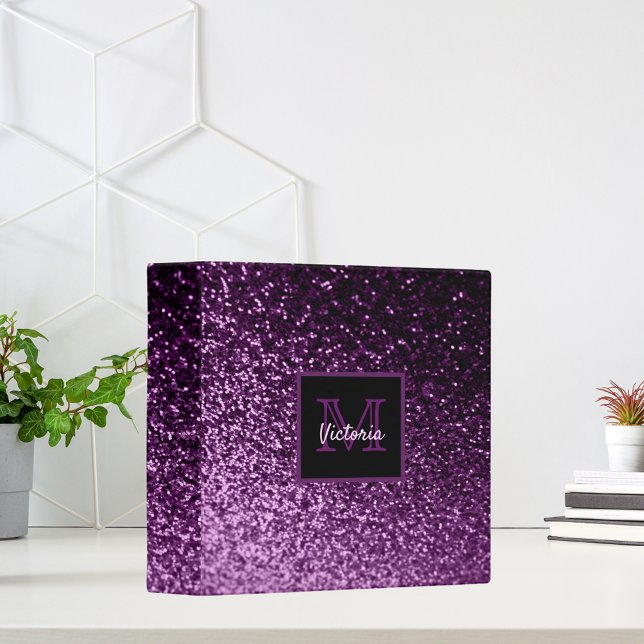 Purple pink glitter girly monogrammed 3 ring binder (Creator Uploaded)