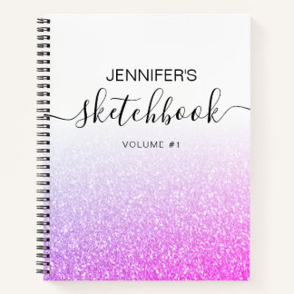 Purple Pink Glitter Girly Ombre Sketchbook Name Notebook
