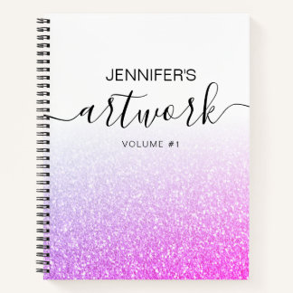 Purple Pink Glitter Girly Ombre Sketchbook Name Notebook