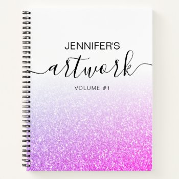Purple Pink Glitter Girly Ombre Sketchbook Name Notebook by monogramgallery at Zazzle