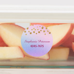 Purple Pink Glitter Gold Stars Waterproof Labels