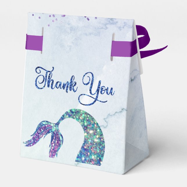 Purple Pink Glitter Mermaid Tail Birthday Favor Boxes (Back Side)