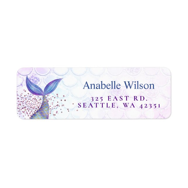 Purple Pink Glitter mermaid Tail Label (Front)