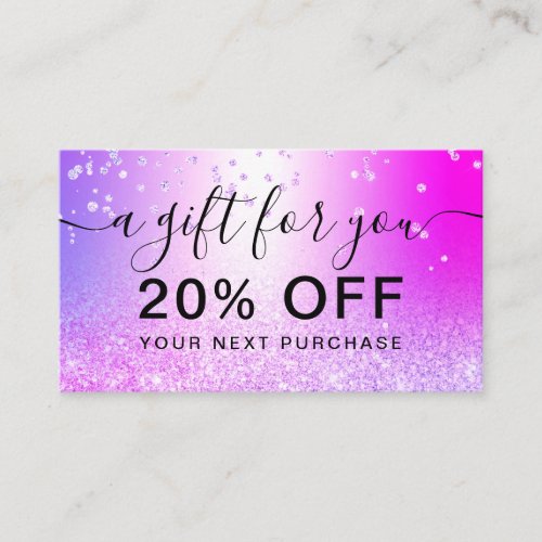 purple pink glitter metallic sparkle confetti gift discount card