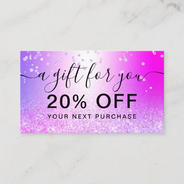 purple pink glitter metallic sparkle confetti gift discount card Zazzle