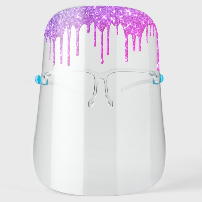 Purple Pink Glitter Modern Glam Luxury Salon Face Shield (Front)