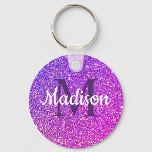 Purple Pink Glitter Ombre Chic Monogram Name Keychain